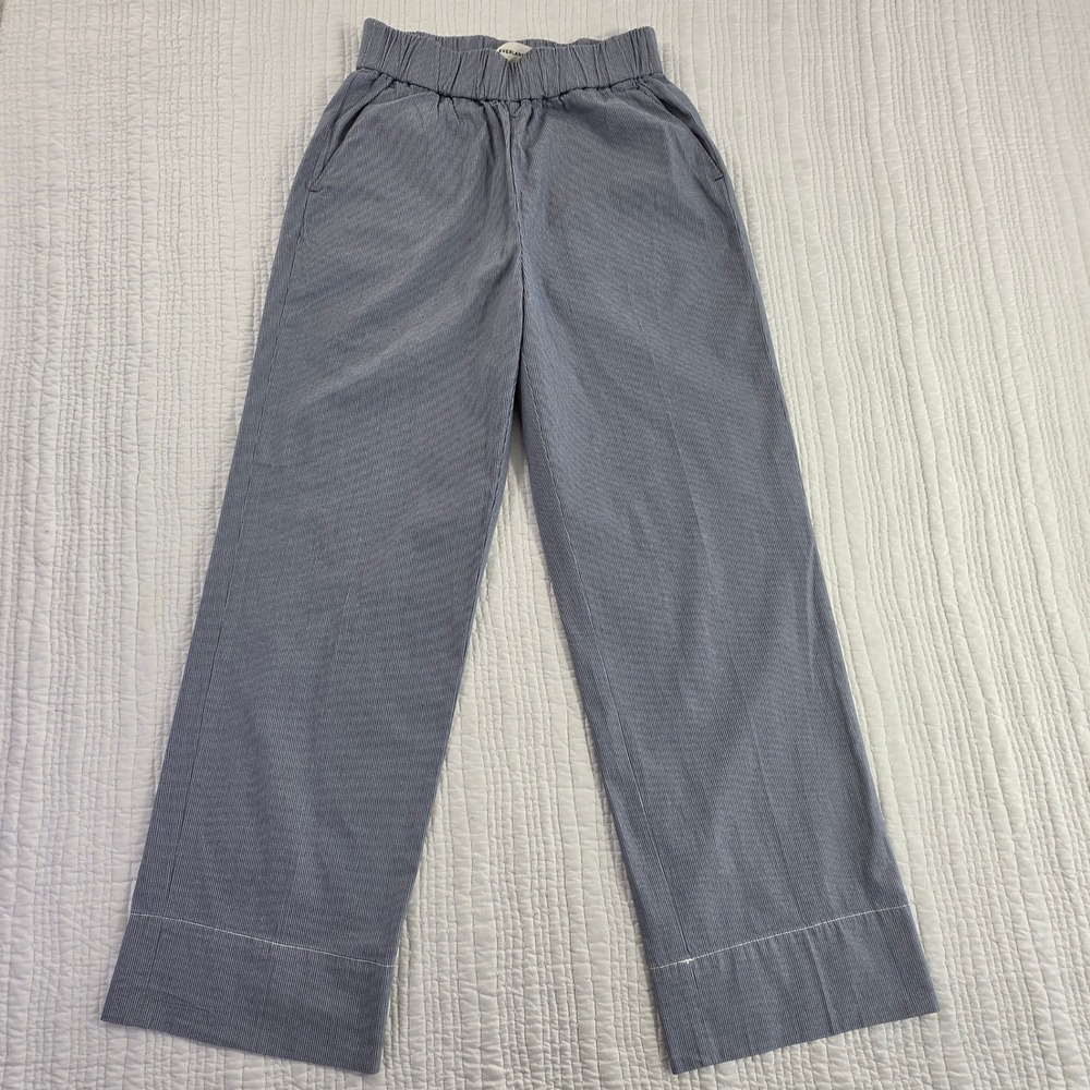 Everlane EUC Blue White Pinstripe Organic Cotton Elastic Waist Wide Leg Pants S